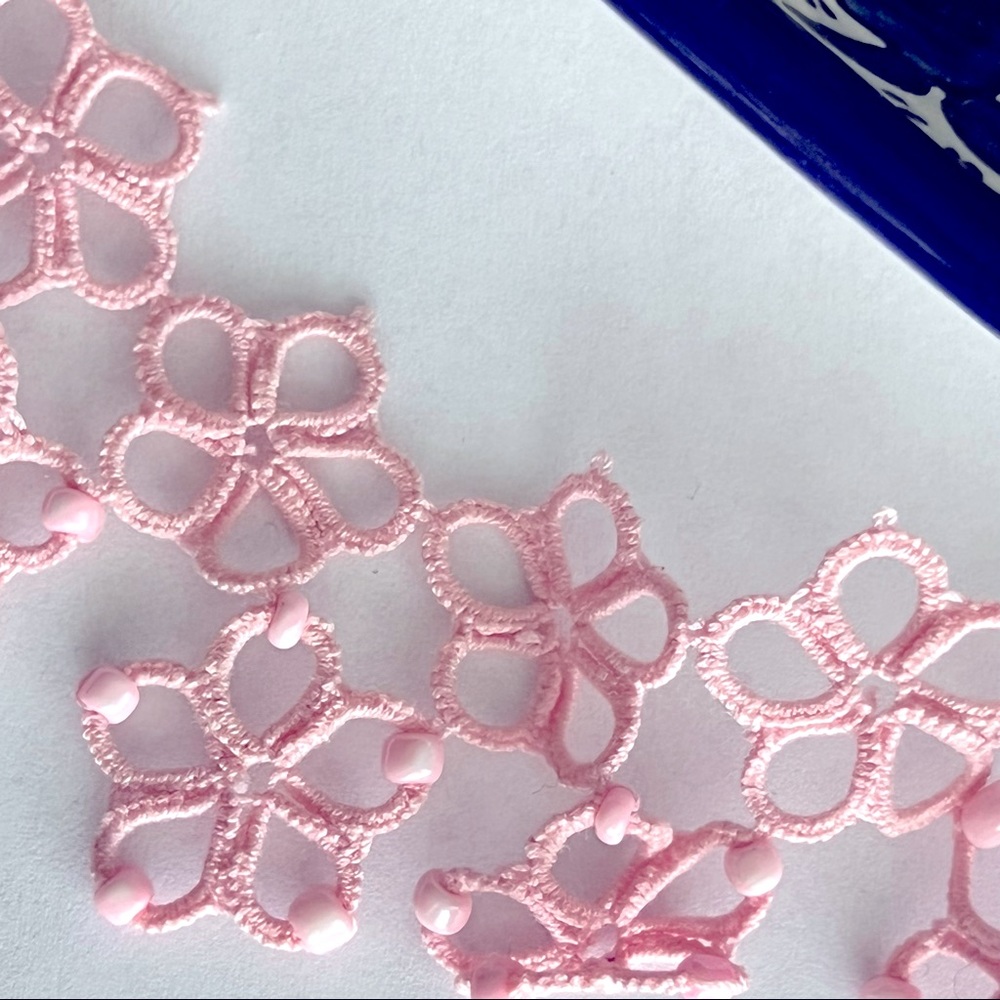 Handmade Turkish Pink Crochet Beaded Flower Necklace